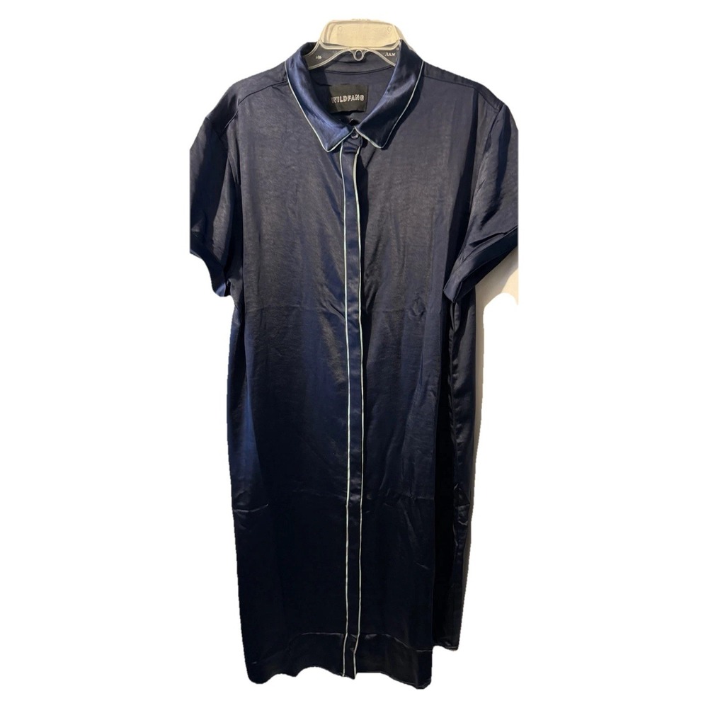 Wildfang The Empower Satin Shirt Dress XL Navy Neon Green NWT